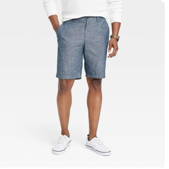 Men's 9" Slim Fit Flat Front Chino Shorts - Goodfellow & Co Calm Blue 32 *L05 - Picture 1 of 7